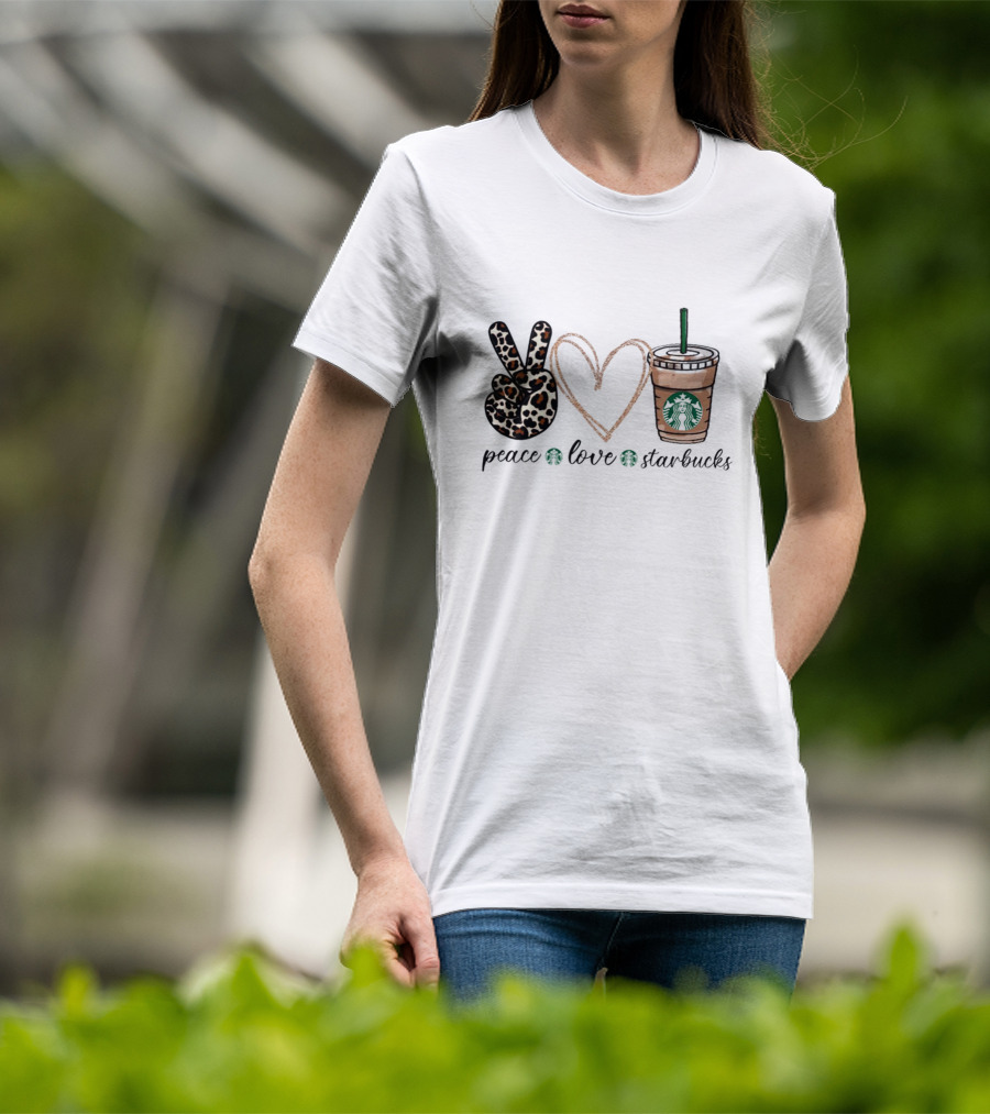 Peace Love Starbucks Leopard Print Latte T-Shirt