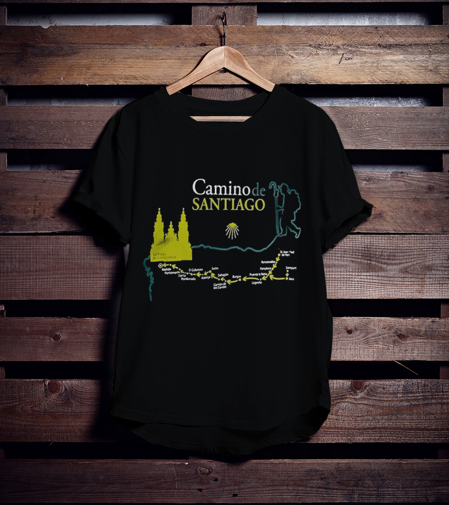 Camino De Santiago Map Santiago Compostela Route Pilgrim Journey T-Shirt
