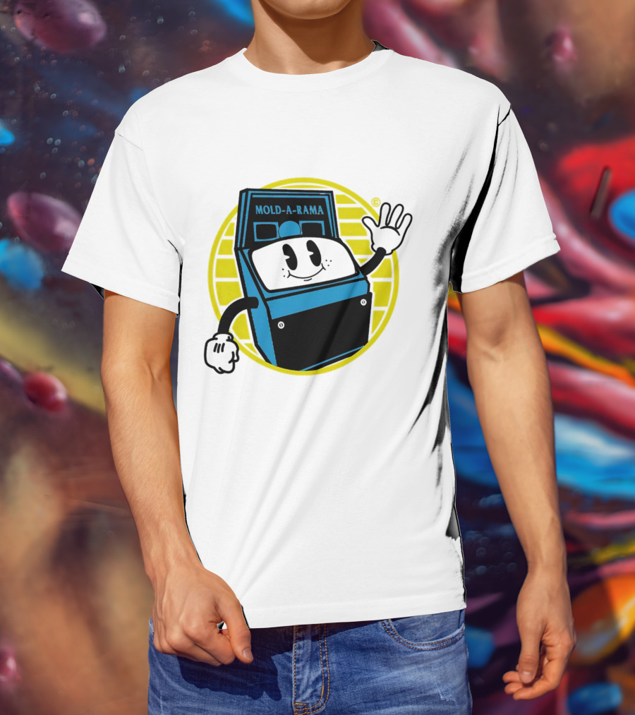 Mold-A-Rama Smiling Machine Icon With Yellow Circle Background T-Shirt