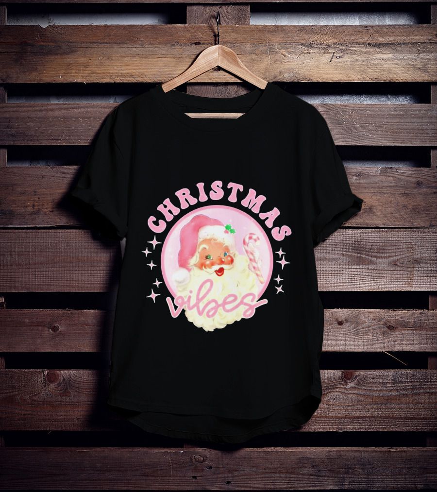 Christmas Vibes Santa Claus Candy Cane Retro Holiday T-Shirt