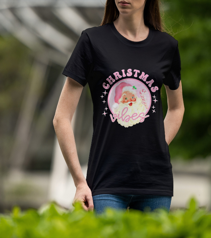 Christmas Vibes Santa Claus Candy Cane Retro Holiday T-Shirt