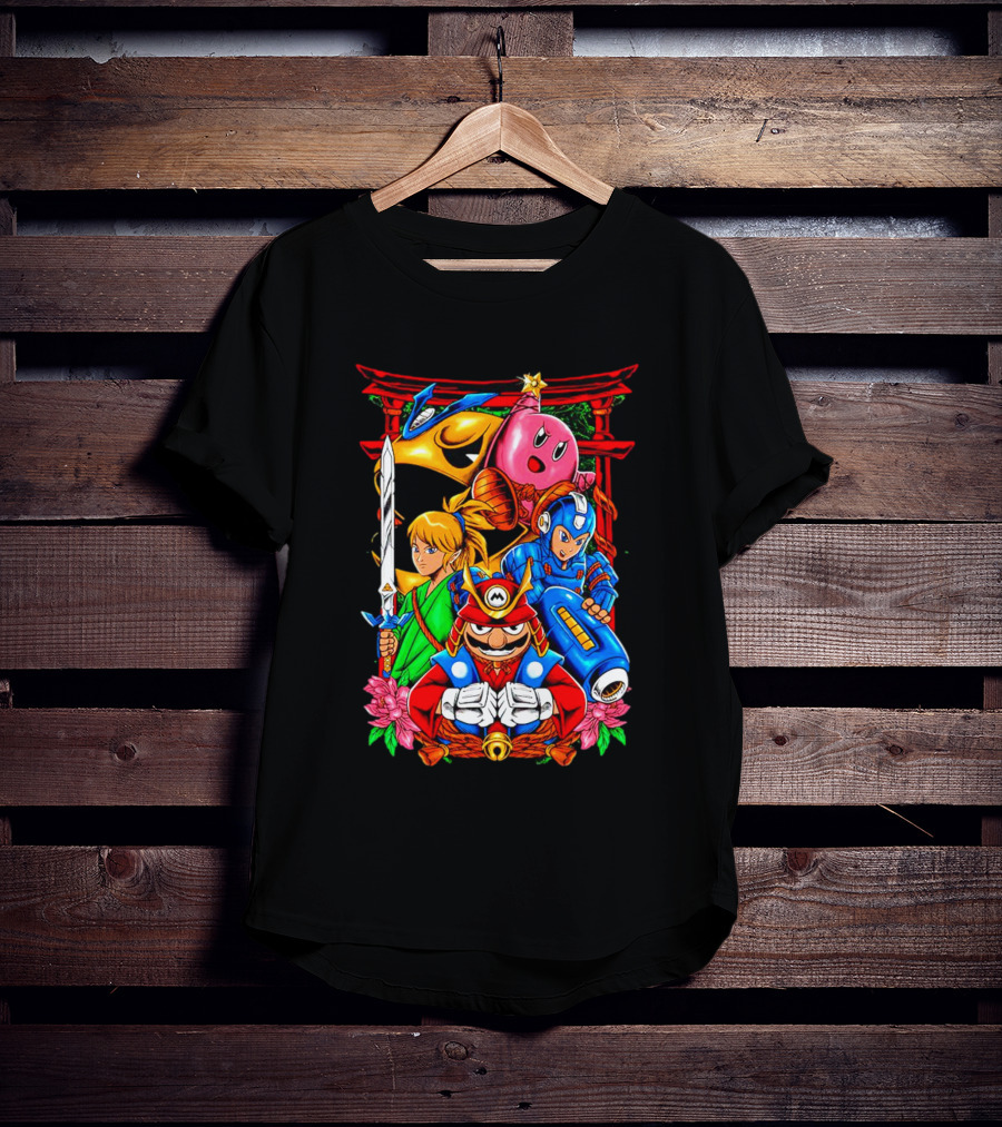 Game Heroes Showcase Pac-Man Kirby Link Mega Man Mario Collaboration T-Shirt