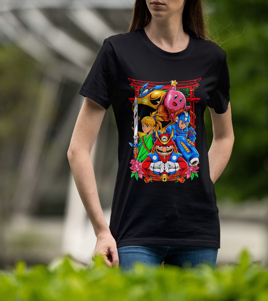 Game Heroes Showcase Pac-Man Kirby Link Mega Man Mario Collaboration T-Shirt