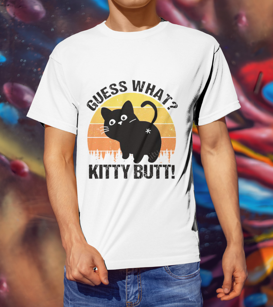 Guess What Kitty Butt Retro Sunset Forest T-Shirt
