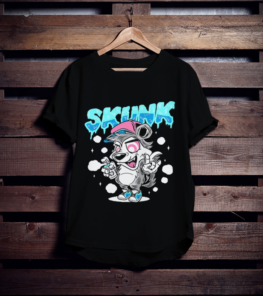Skunk Grafiti Cartoon Hip Hop Character With Cap And Spray Paint T-Shirt