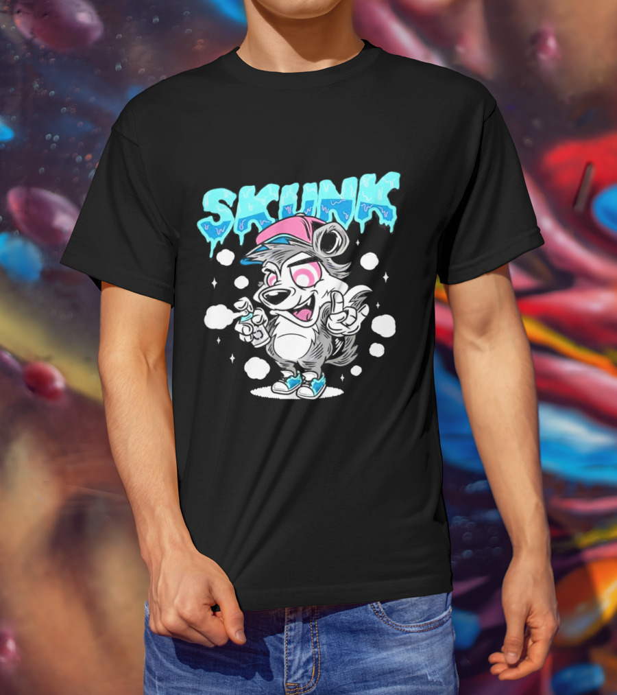 Skunk Grafiti Cartoon Hip Hop Character With Cap And Spray Paint T-Shirt