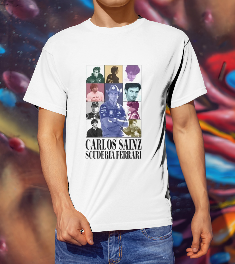 Carlos Sainz Scuderia Ferrari Red Bull Racing Portrait Collage T-Shirt