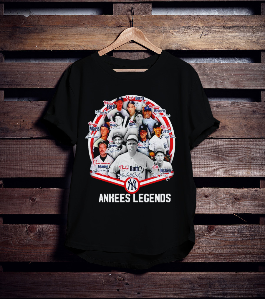 NEW Yankees Legends Babe Ruth Mickey Mantle Derek Jeter Rivera Berra Gehrig Signature T-Shirt
