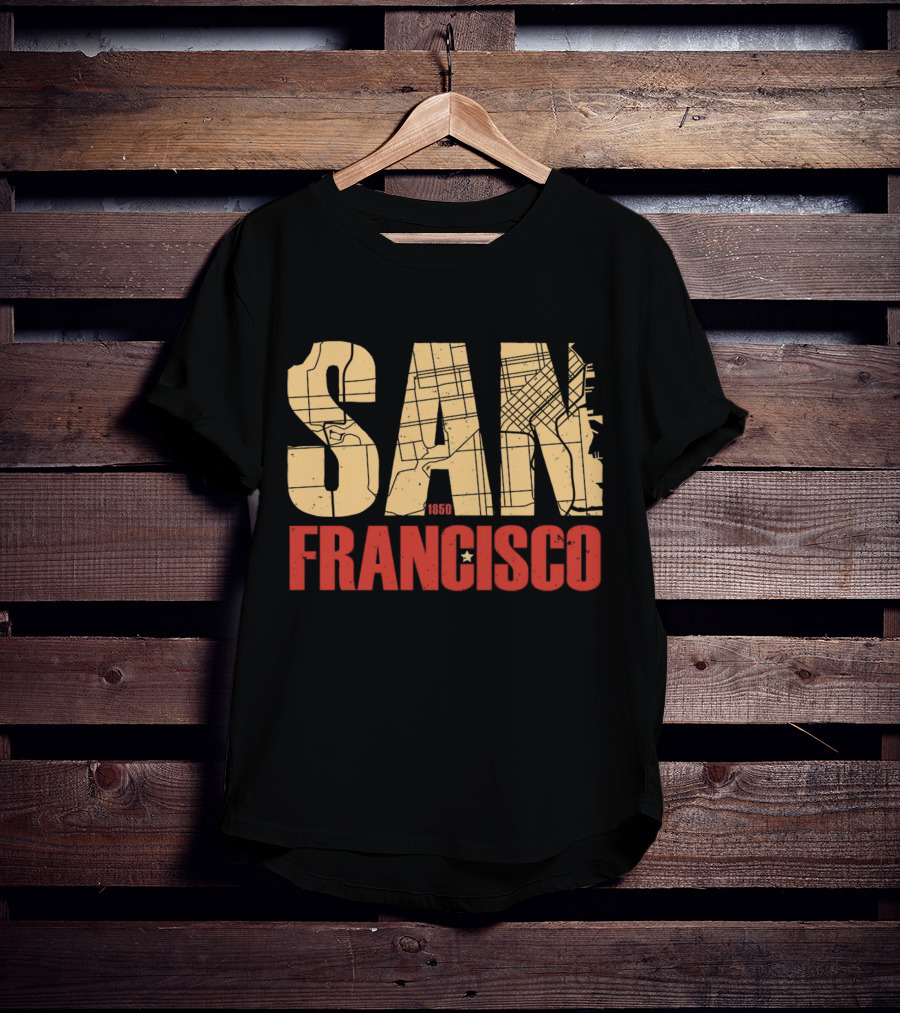 San Francisco 1850 Map Typography T-Shirt