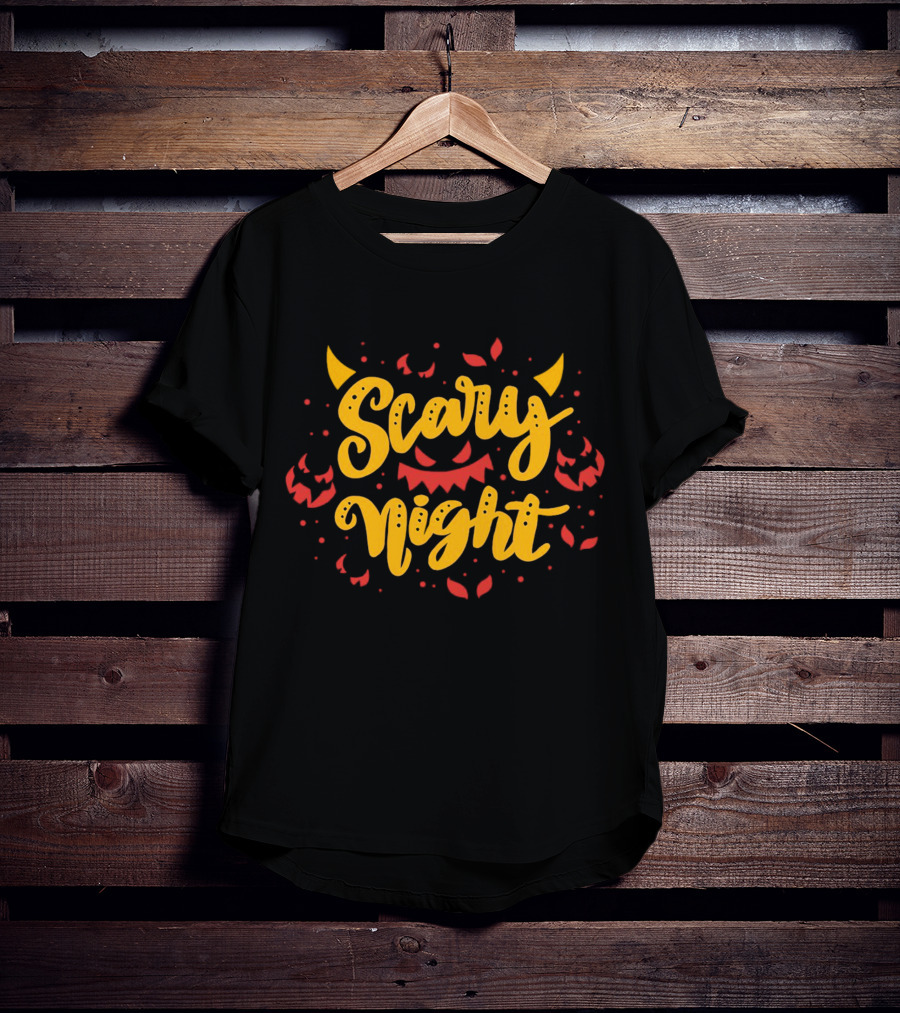 Scary Night Halloween Pumpkin Faces And Demon Horns T-Shirt