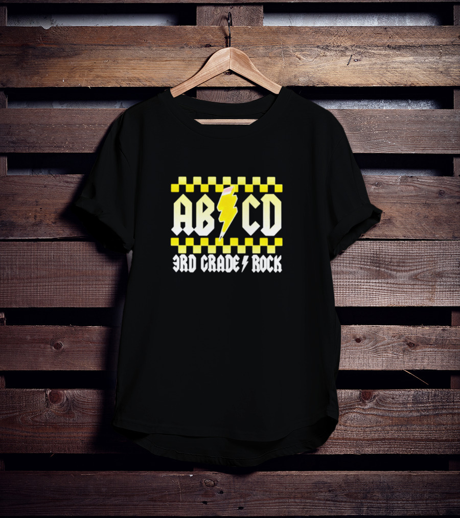 ABCD 3rd Grade Rock Lightning Bolt Checkerboard T-Shirt