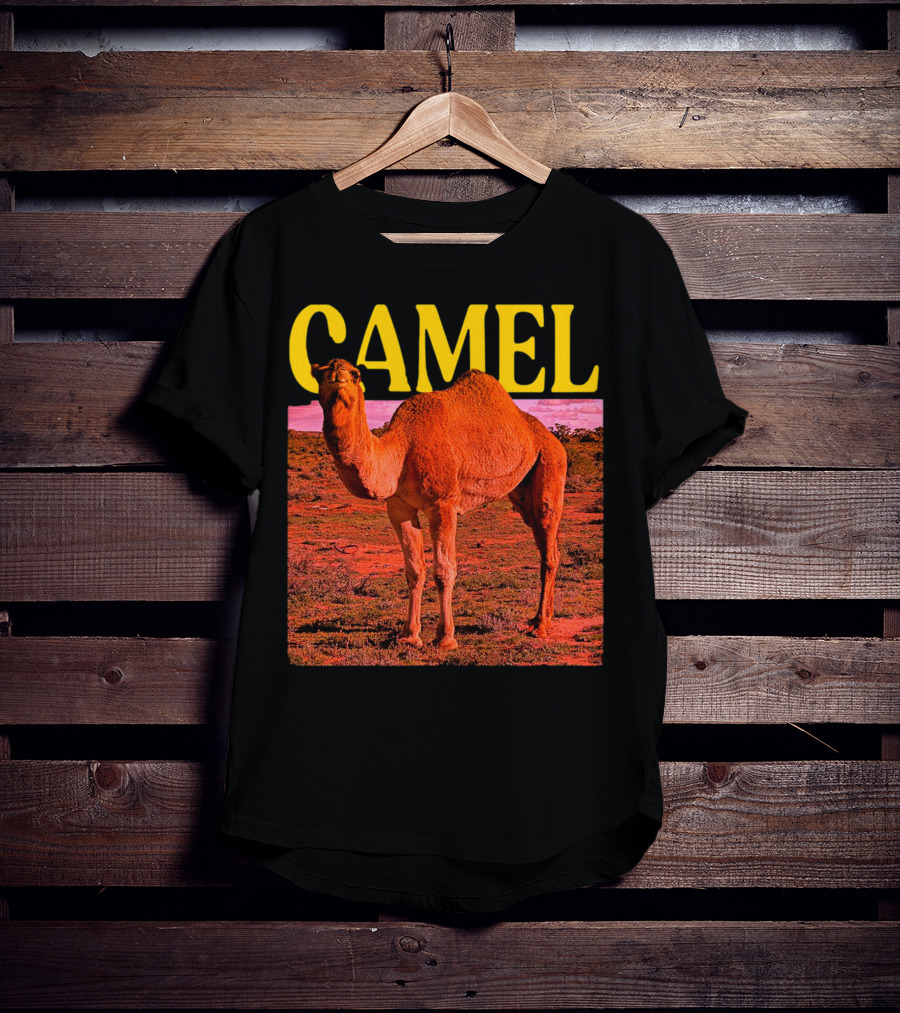 Camel In Vibrant Orange Desert Landscape T-Shirt