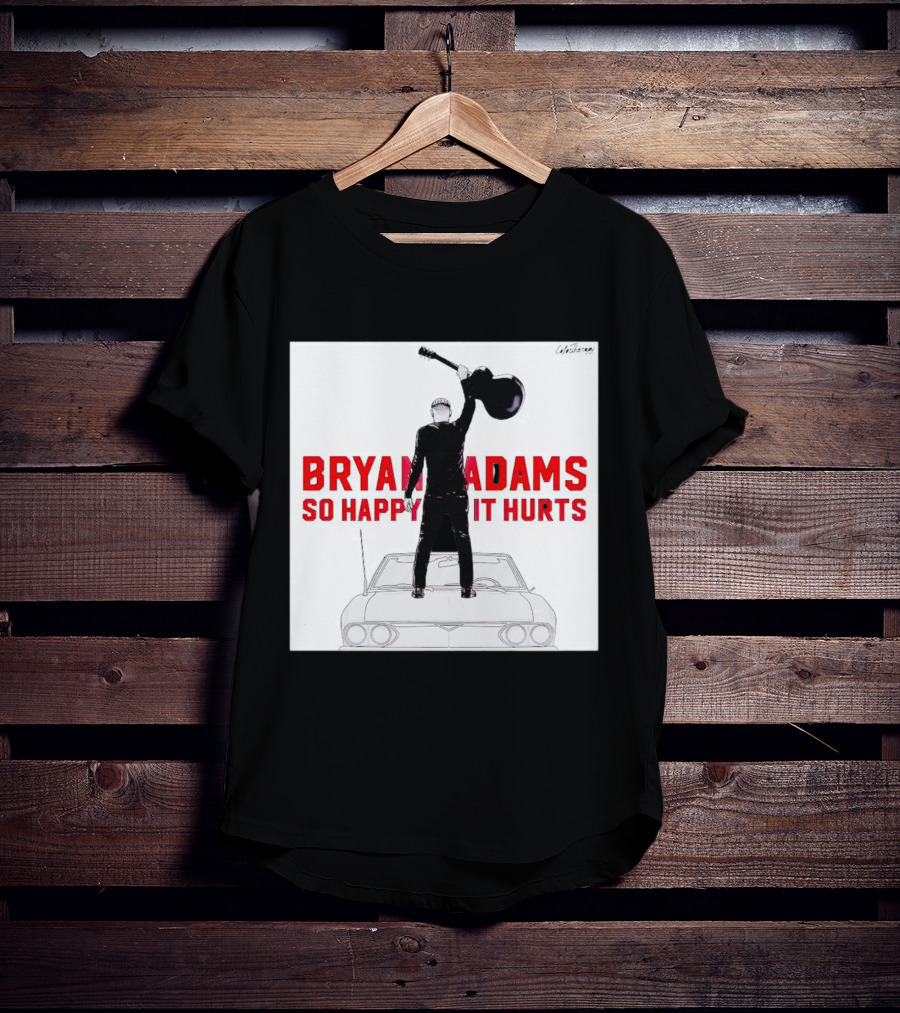 Bryan Adams So Happy It Hurts Album Cover Art Standing On Car With Guitar T-Shirt
