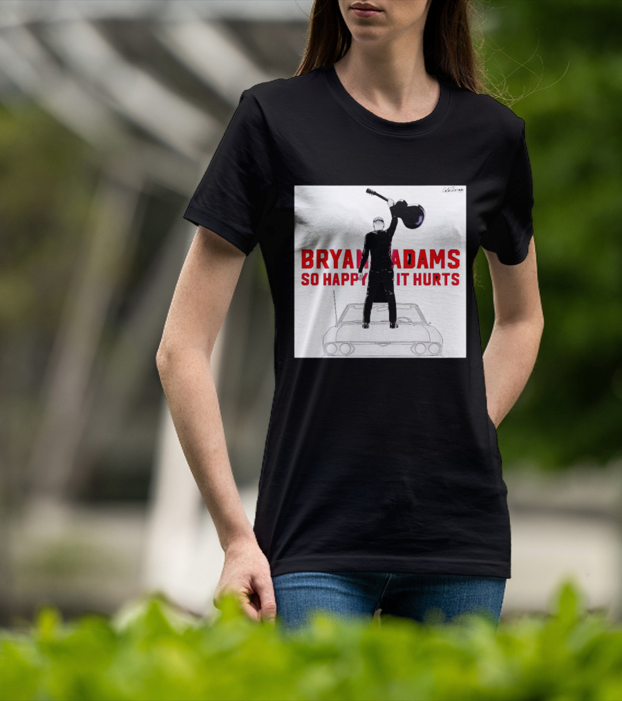 Bryan Adams So Happy It Hurts Album Cover Art Standing On Car With Guitar T-Shirt