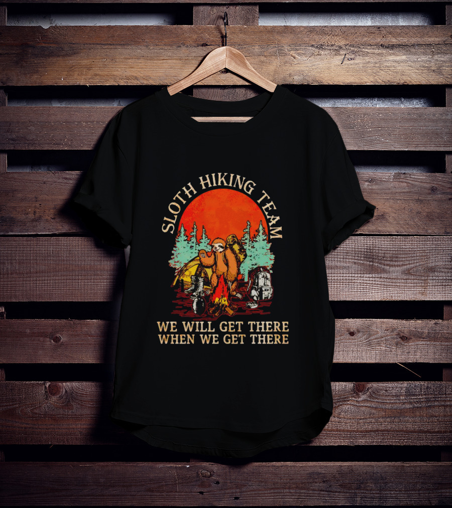 Sloth Hiking Team We Will Get There When We Get There Vintage Camping Adventure T-Shirt