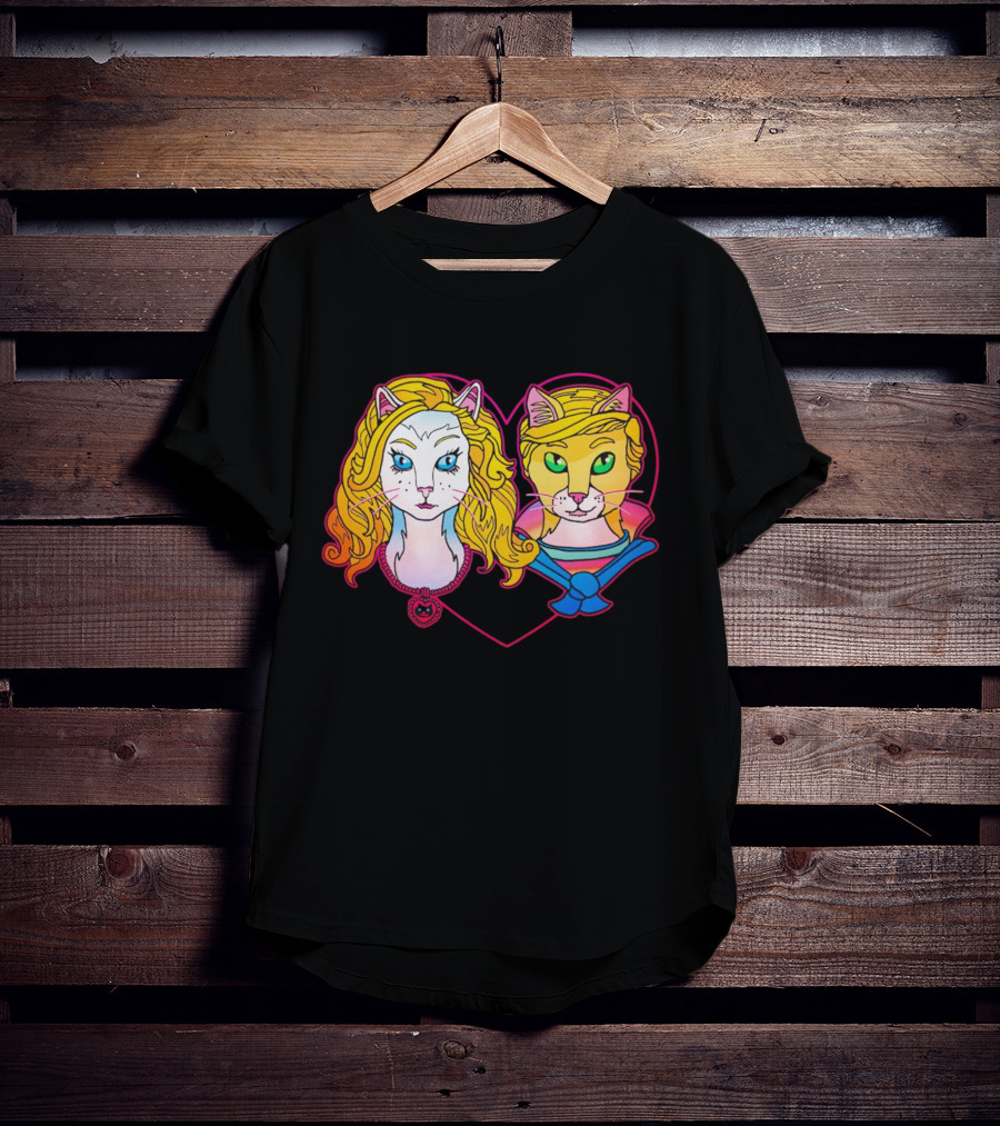 Barbcats Heart Neon Feline Duo Pop T-Shirt