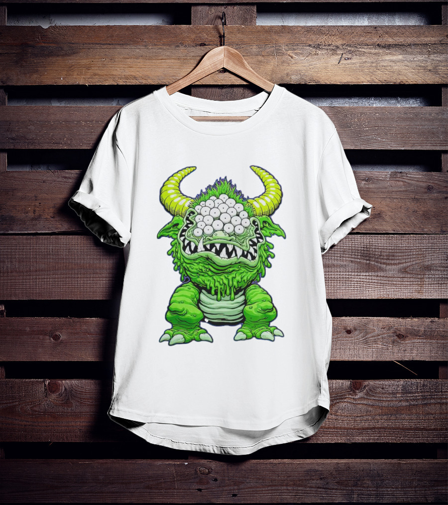 Black Beast Of Aaaarrgghh Multi-Eyed Green Monster With Horns T-Shirt