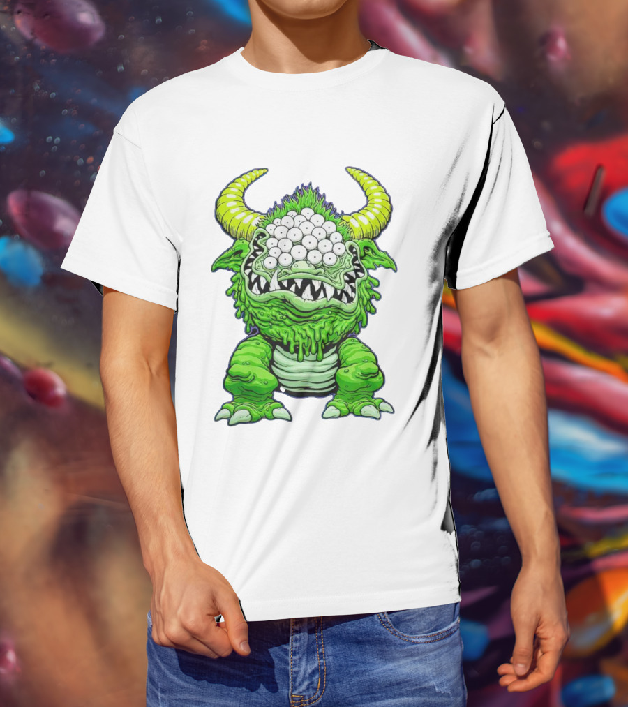 Black Beast Of Aaaarrgghh Multi-Eyed Green Monster With Horns T-Shirt