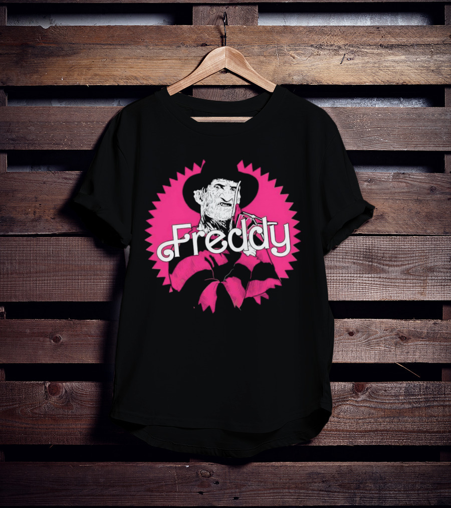 Freddy Krueger Barbie Mashup Graphic Tee Pinkblack Striped Hat T-Shirt