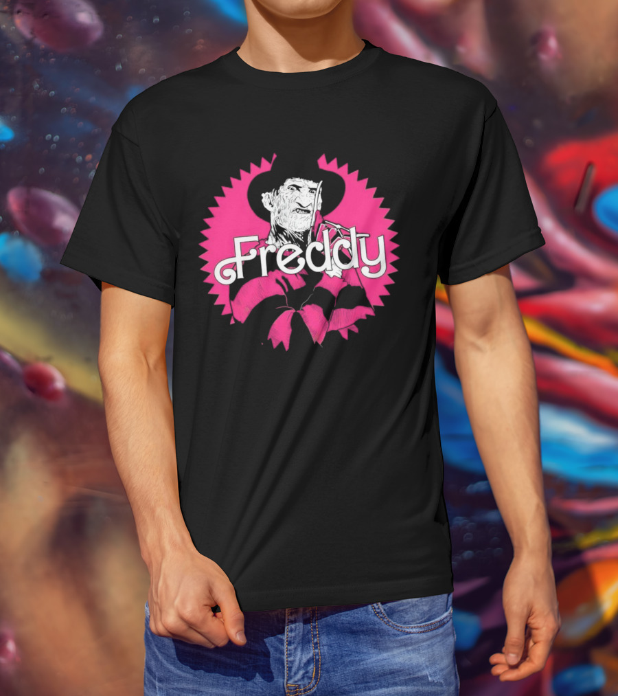 Freddy Krueger Barbie Mashup Graphic Tee Pinkblack Striped Hat T-Shirt