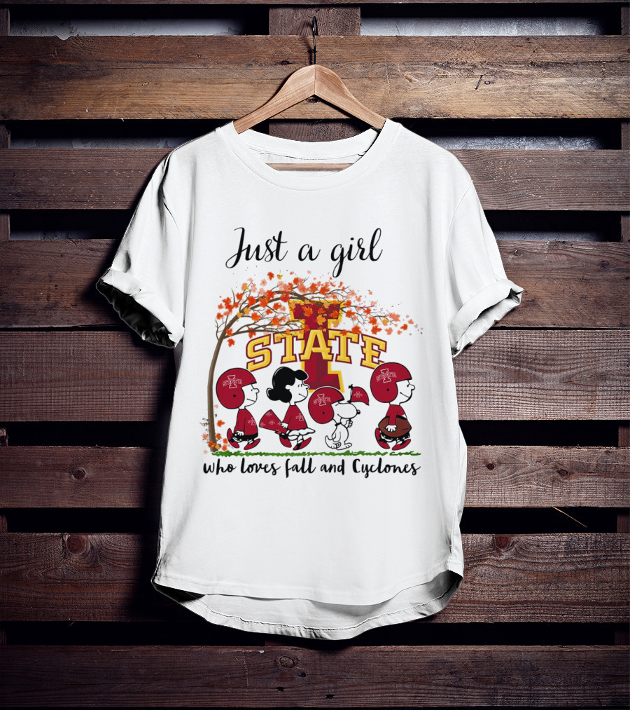 Just A Girl Who Loves Fall And Cyclones Peanuts Cartoon Iowa State Halloween T-Shirt