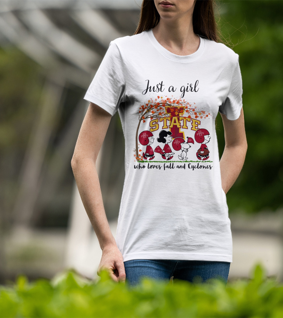 Just A Girl Who Loves Fall And Cyclones Peanuts Cartoon Iowa State Halloween T-Shirt