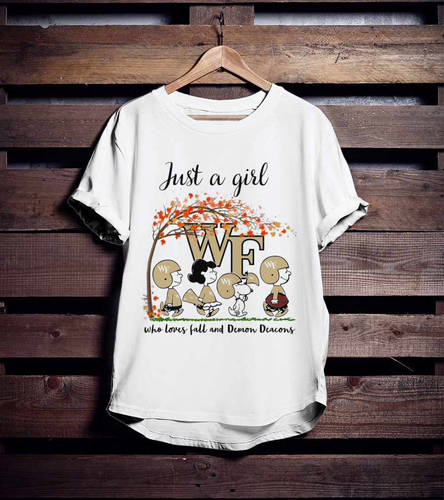 Just A Girl Who Loves Fall And Wake Forest Demon Deacons Peanuts Cartoon Halloween Football T-Shirt
