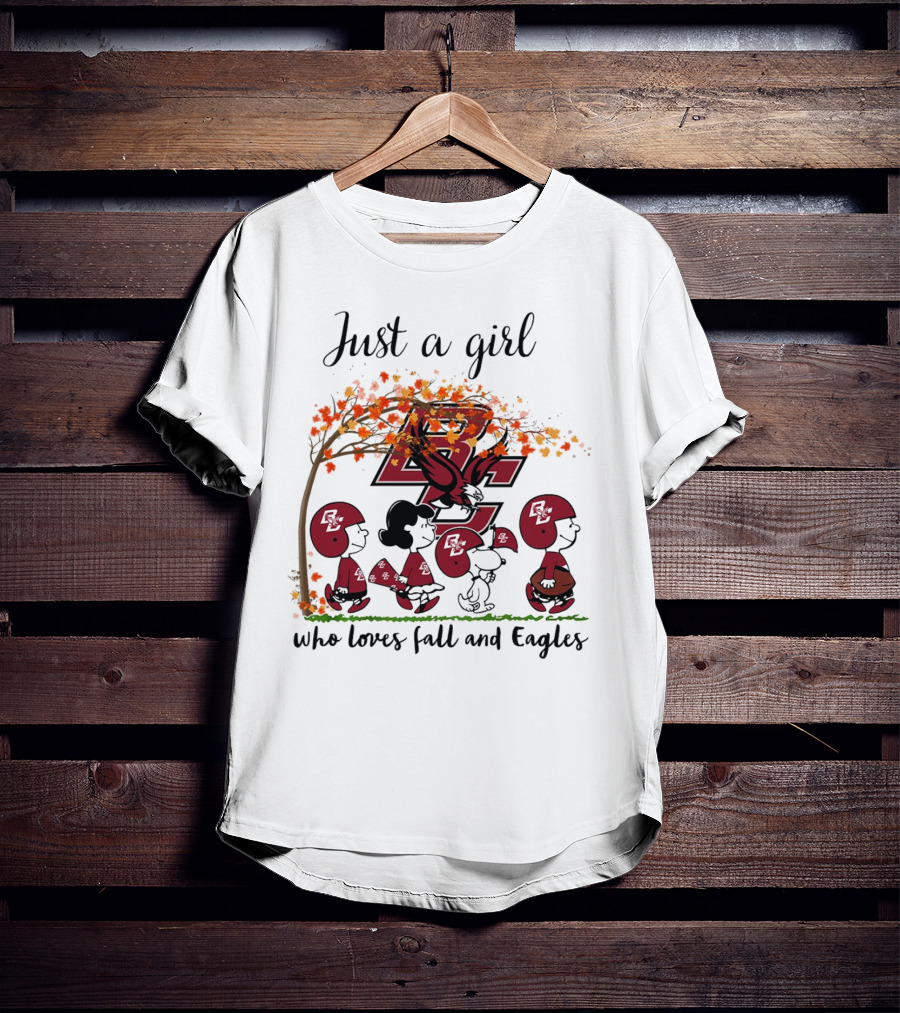 Just A Girl Who Loves Fall And Boston College Eagles Peanuts Cartoon T-Shirt