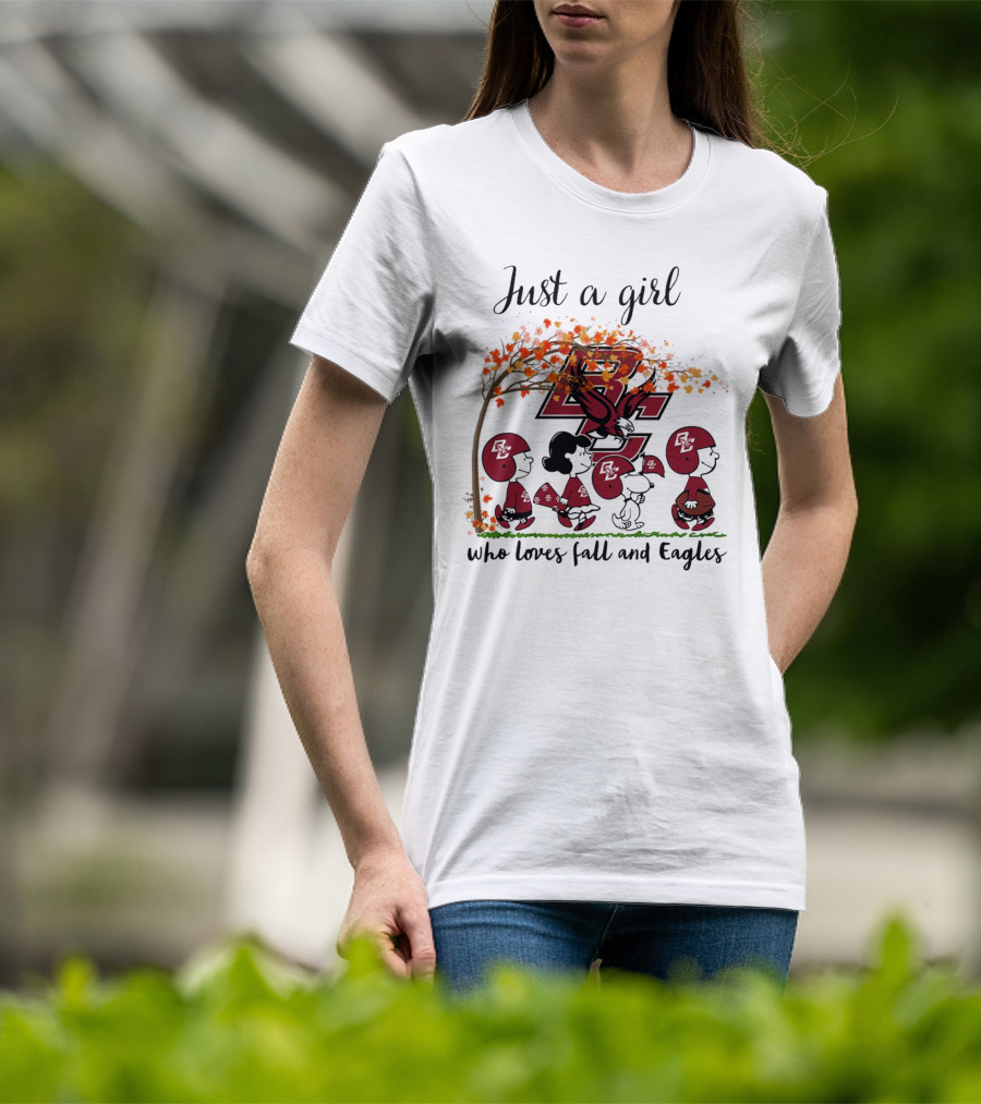Just A Girl Who Loves Fall And Boston College Eagles Peanuts Cartoon T-Shirt