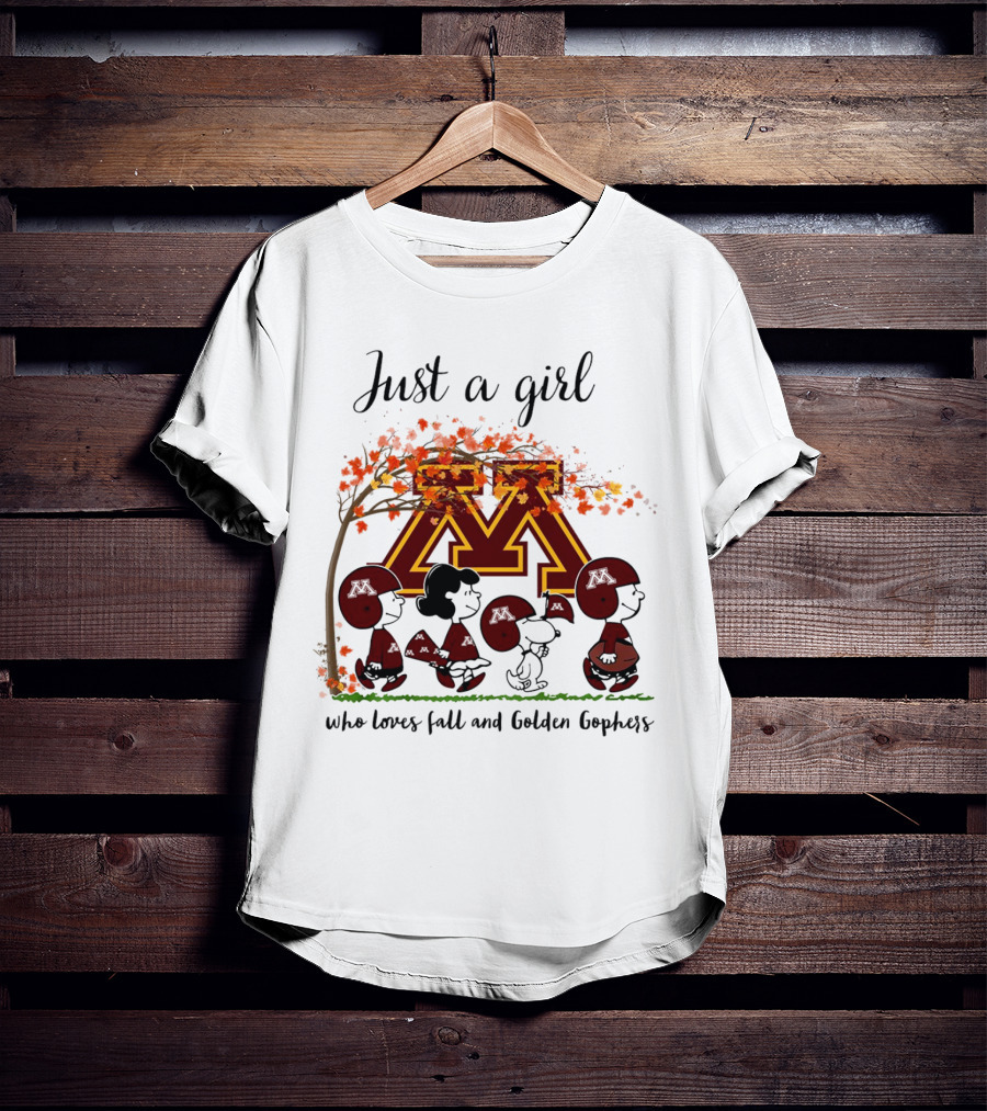 Just A Girl Who Loves Fall And Golden Gophers Peanuts Cartoon T-Shirt