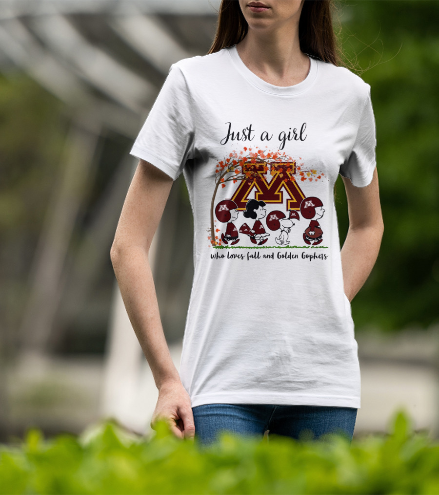 Just A Girl Who Loves Fall And Golden Gophers Peanuts Cartoon T-Shirt