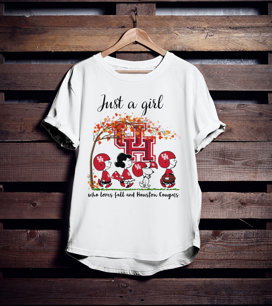 Just A Girl Who Loves Fall And Houston Cougars Peanuts Cartoon T-Shirt