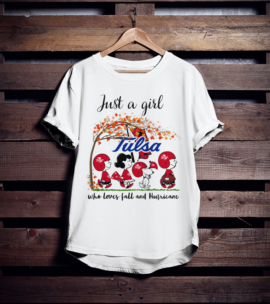 Just A Girl Who Loves Fall And Tulsa Hurricane Peanuts Cartoon T-Shirt