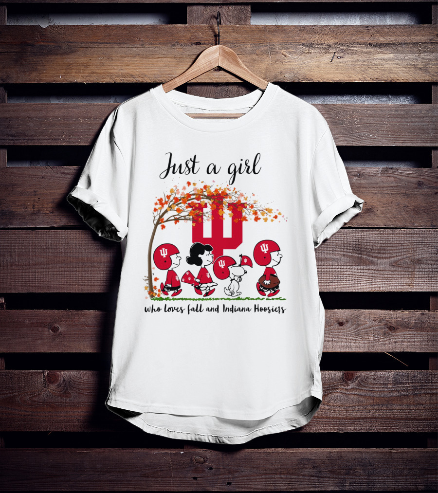 Just A Girl Who Loves Fall And Indiana Hoosiers Peanuts Cartoon T-Shirt