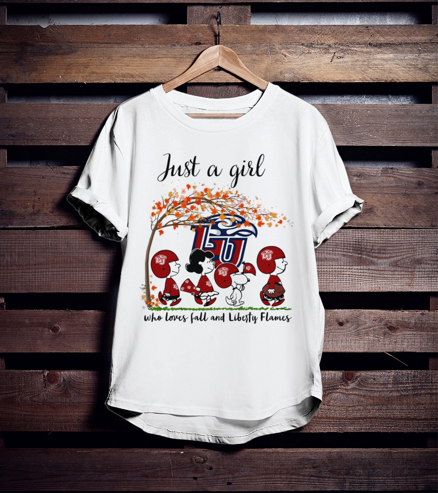 Just A Girl Who Loves Fall And Liberty Flames Peanuts Halloween T-Shirt