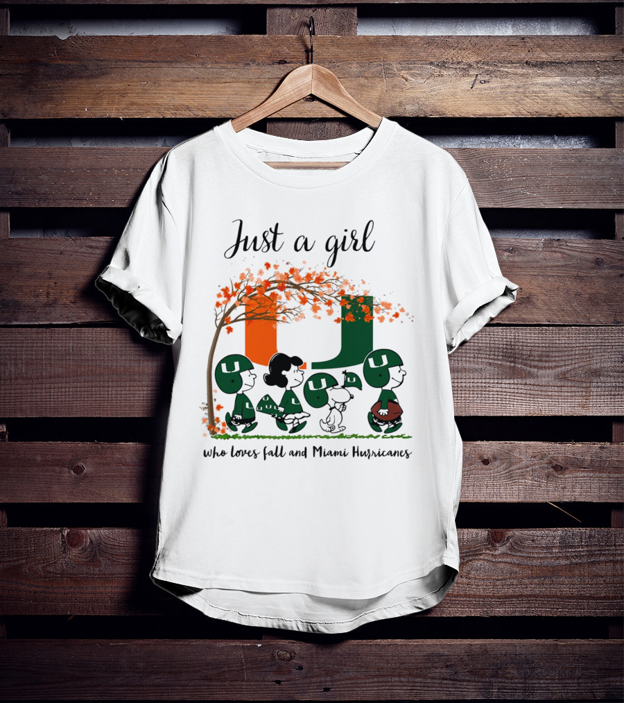 Just A Girl Who Loves Fall And Miami Hurricanes Peanuts Cartoon T-Shirt