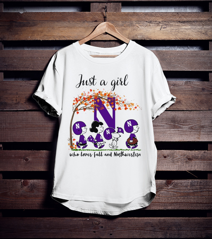 Just A Girl Who Loves Fall Northwestern Wildcats Peanuts Cartoon Halloween T-Shirt