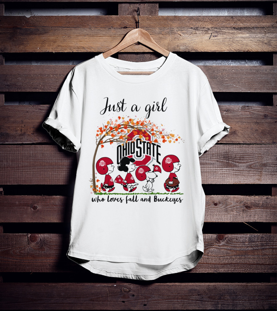 Just A Girl Who Loves Fall And Ohio State Buckeyes Peanuts Cartoon T-Shirt