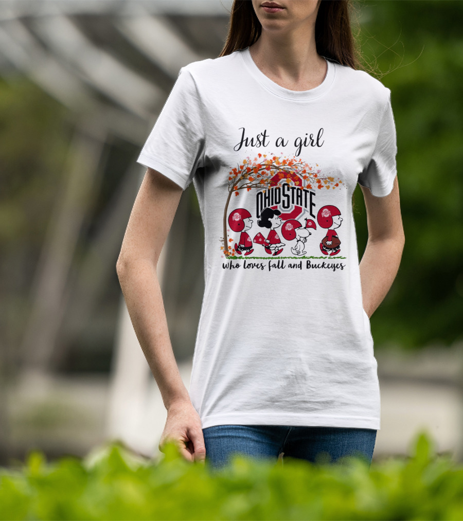 Just A Girl Who Loves Fall And Ohio State Buckeyes Peanuts Cartoon T-Shirt