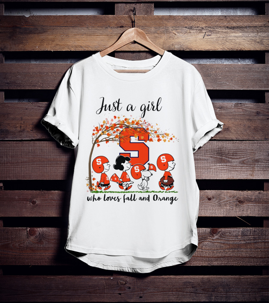 Just A Girl Who Loves Fall And Orange Peanuts Cartoon Halloween Football Leaves T-Shirt