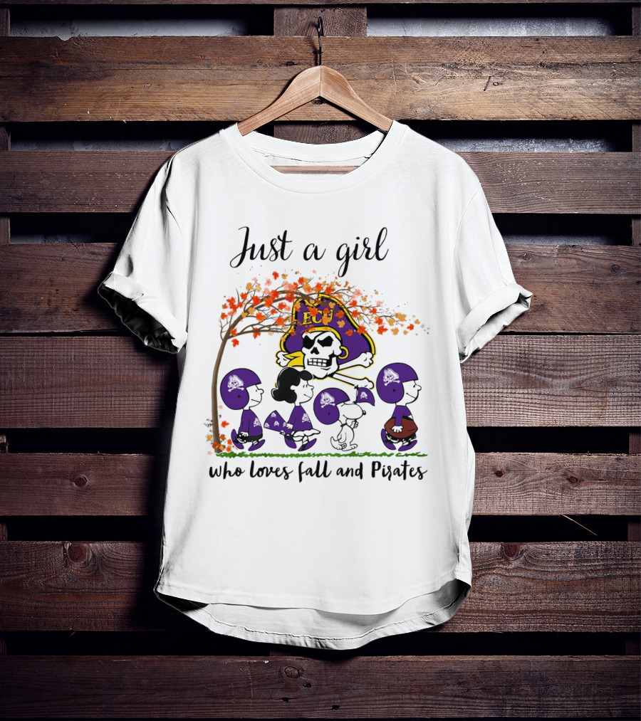 Just A Girl Who Loves Fall And Pirates Peanuts Cartoon Halloween ECU T-Shirt