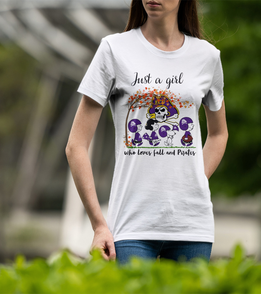 Just A Girl Who Loves Fall And Pirates Peanuts Cartoon Halloween ECU T-Shirt