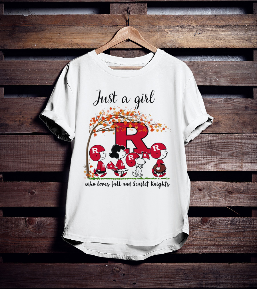 Just A Girl Who Loves Fall Scarlet Knights Peanuts Cartoon T-Shirt