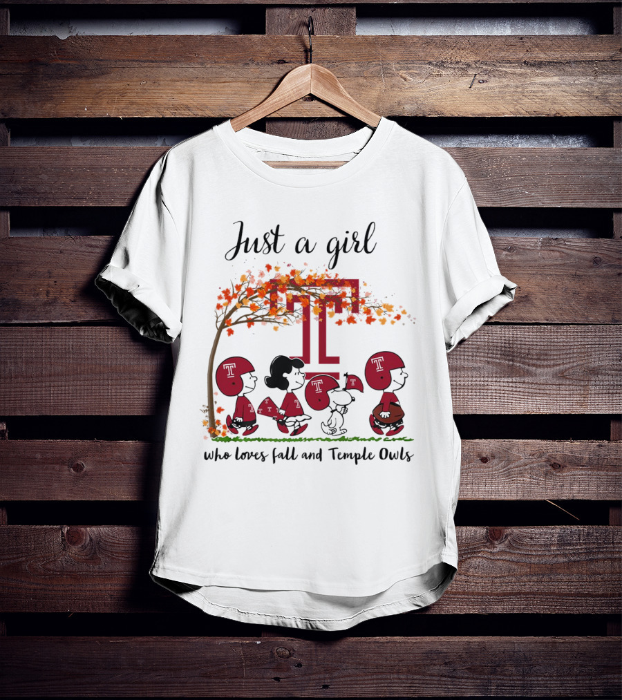 Just A Girl Who Loves Fall And Temple Owls Peanuts Cartoon T-Shirt