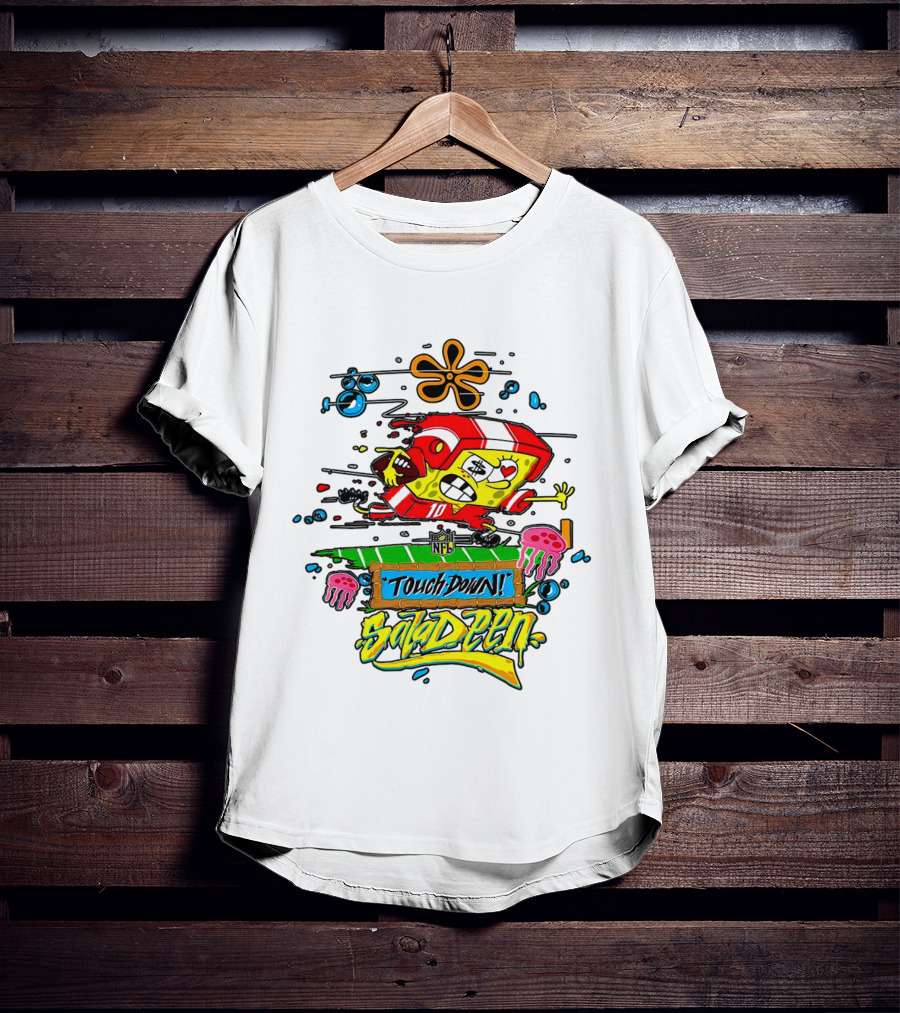 NFL Junk Food SpongeBob X King Saladeen Touchdown Saladeen Graffiti Art Football Character Burst T-Shirt