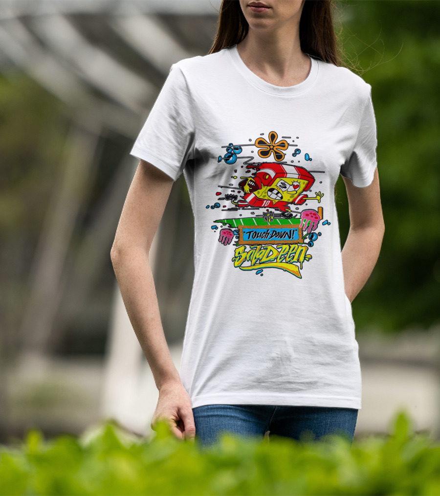 NFL Junk Food SpongeBob X King Saladeen Touchdown Saladeen Graffiti Art Football Character Burst T-Shirt
