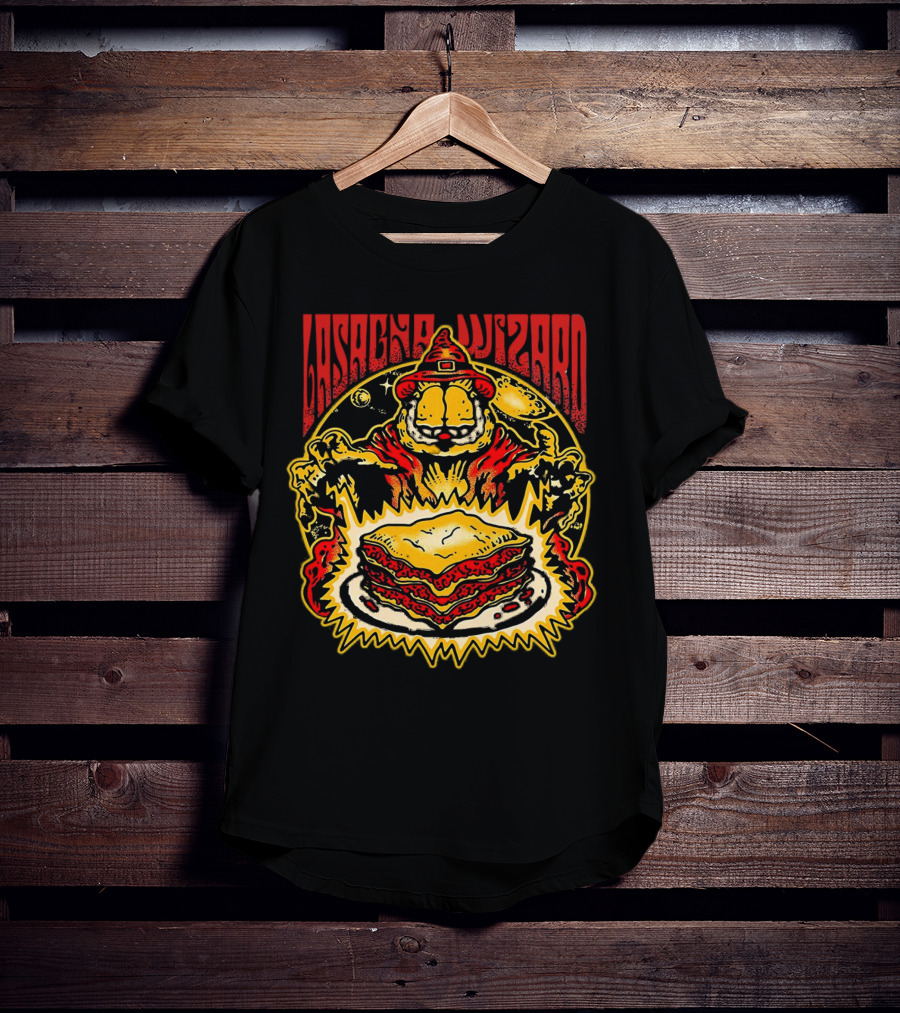 Lasagna Wizard Garfield Magic Plate Cosmic Cat Fantasy T-Shirt