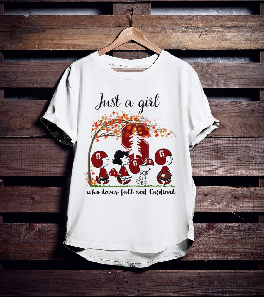 Just A Girl Who Loves Fall And Cardinal Peanuts Cartoon Football T-Shirt