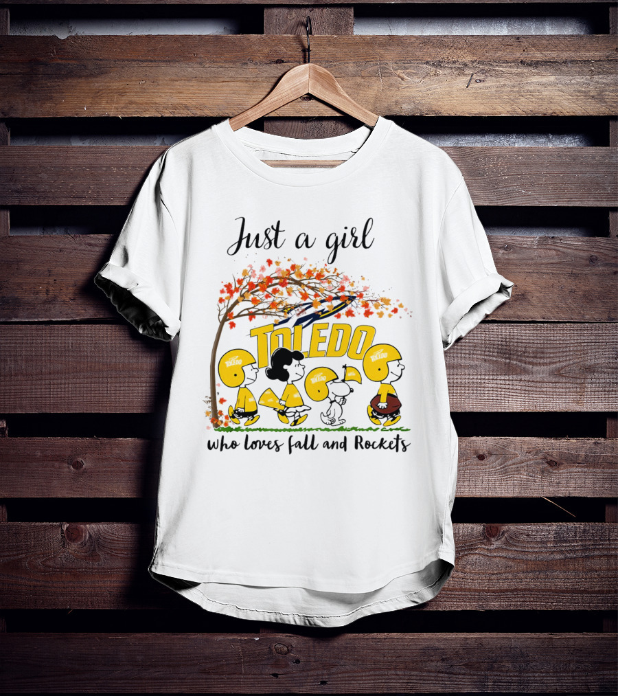 Just A Girl Who Loves Fall And Toledo Rockets Peanuts Cartoon T-Shirt