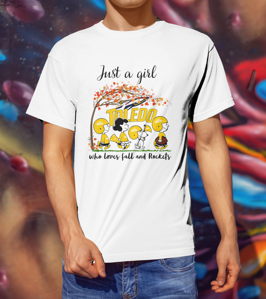 Just A Girl Who Loves Fall And Toledo Rockets Peanuts Cartoon T-Shirt
